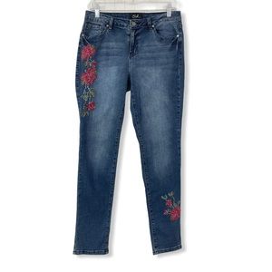 Earl Jeans Skinny Jeans Embroidered Floral Blue 12